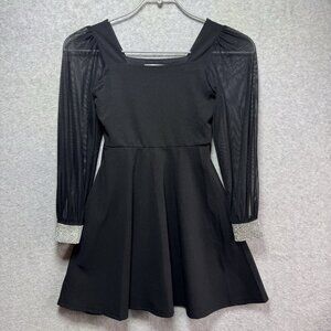 Girls Dress Size 7 Black Long Sheer Sleeve Rhinestone Cuffs Bedazzled Speechless